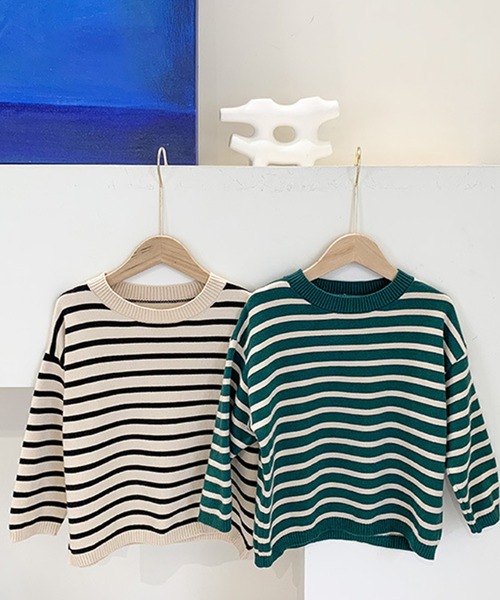 aimoha(アイモハ)の「【aimoha-KIDS-】【新作】韓国子供服 ボーダーニット風スウェット(スウェット・キッズ・ブラック/グリーン・90/100/110/120/130/140)」の12枚目の写真