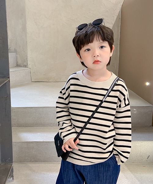 aimoha(アイモハ)の「【aimoha-KIDS-】【新作】韓国子供服 ボーダーニット風スウェット(スウェット・キッズ・ブラック/グリーン・90/100/110/120/130/140)」の16枚目の写真