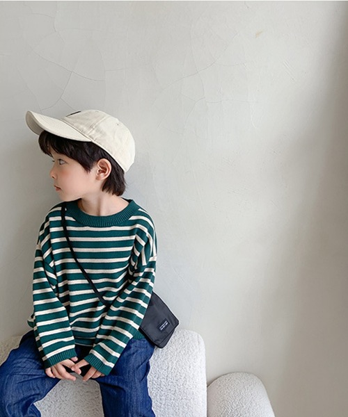 aimoha(アイモハ)の「【aimoha-KIDS-】【新作】韓国子供服 ボーダーニット風スウェット(スウェット・キッズ・ブラック/グリーン・90/100/110/120/130/140)」の19枚目の写真