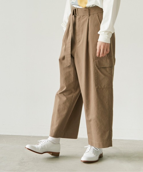 note et silence （ノートエシロンス）の「●強撚Ｃ／Woolギャバカーゴパンツ（カーゴパンツ・レディース・モカ/ブラック・0/1）」の4枚目の写真