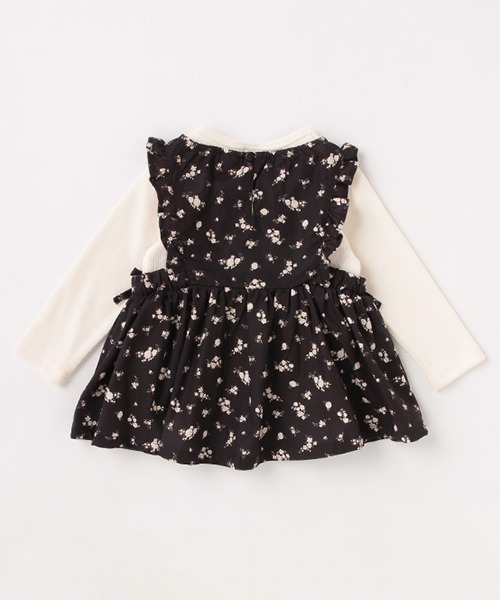 petit main（プティマイン）の「花柄エプロンチュニック長Tset（アンサンブル・キッズ・チャコール/ターコイズブルー/ピンク・80ｃｍ/100cm/120cm/130cm/90cm/110cm）」の6枚目の写真
