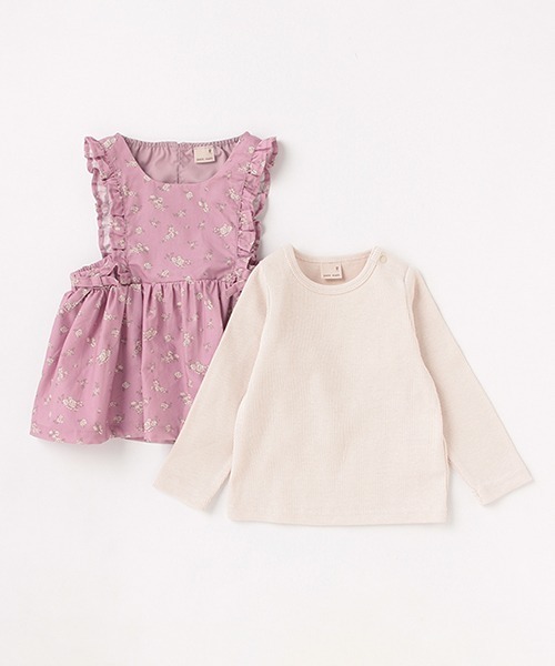 petit main（プティマイン）の「花柄エプロンチュニック長Tset（アンサンブル・キッズ・チャコール/ターコイズブルー/ピンク・80ｃｍ/100cm/120cm/130cm/90cm/110cm）」の8枚目の写真