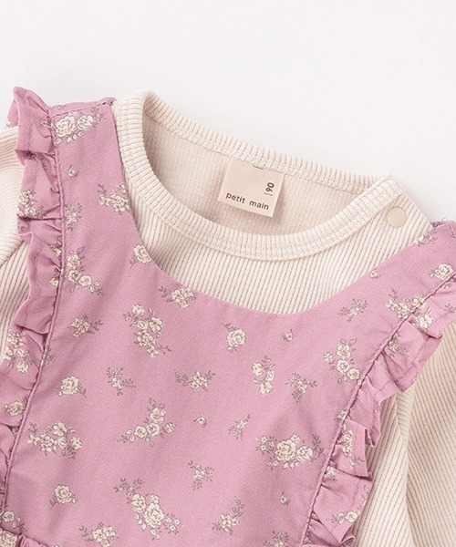 petit main（プティマイン）の「花柄エプロンチュニック長Tset（アンサンブル・キッズ・チャコール/ターコイズブルー/ピンク・80ｃｍ/100cm/120cm/130cm/90cm/110cm）」の9枚目の写真