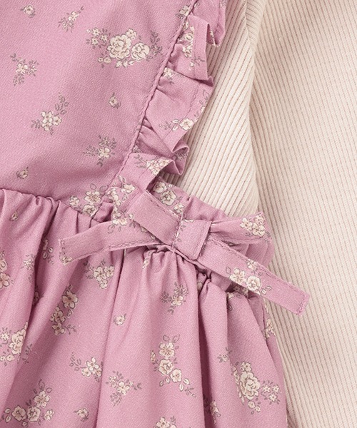 petit main（プティマイン）の「花柄エプロンチュニック長Tset（アンサンブル・キッズ・チャコール/ターコイズブルー/ピンク・80ｃｍ/100cm/120cm/130cm/90cm/110cm）」の12枚目の写真