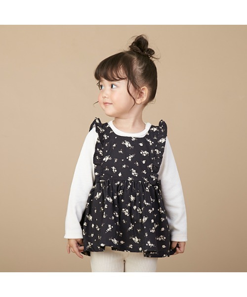 petit main（プティマイン）の「花柄エプロンチュニック長Tset（アンサンブル・キッズ・チャコール/ターコイズブルー/ピンク・80ｃｍ/100cm/120cm/130cm/90cm/110cm）」の19枚目の写真