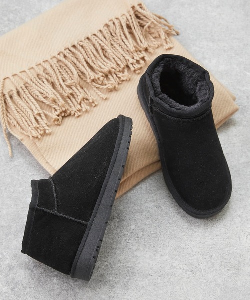 mooimooi（モーイモーイ）の「レディース ショートムートンブーツ（ブーツ・レディース・チャコールグレー/ブラック/ダークブラウン/キャメル・LL/3L/4L/S/M/L）」の2枚目の写真