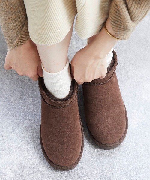 mooimooi（モーイモーイ）の「レディース ショートムートンブーツ（ブーツ・レディース・チャコールグレー/ブラック/ダークブラウン/キャメル・LL/3L/4L/S/M/L）」の13枚目の写真