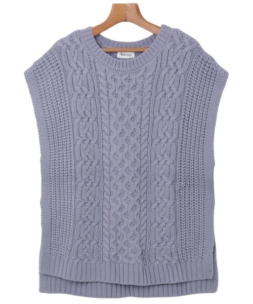 【美品】45R ケーブルニット ベスト ノースリーブ　アラン編み グレー 美品】45R ケーブルニット ベスト ノースリーブ アラン編み グレー