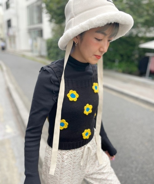 Candy Stripper（キャンディストリッパー）の「ECO MOUTON BUCKET HAT（ハット・レディース・ブラック/アイボリー・FREE）」の4枚目の写真