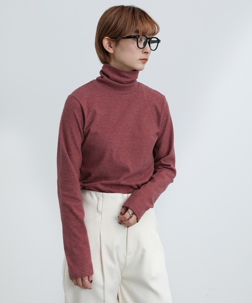 select MOCA(セレクトモカ)の「2021 AW ハイネックボーダーフライストップス(Tシャツ/カットソー・レディース・マスタード/レンガ/サックスブルー・FREE)」の12枚目の写真