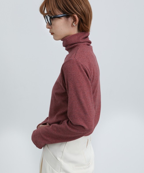 select MOCA(セレクトモカ)の「2021 AW ハイネックボーダーフライストップス(Tシャツ/カットソー・レディース・マスタード/レンガ/サックスブルー・FREE)」の14枚目の写真