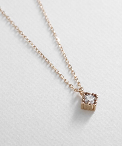 K10ダイヤモンド 爪留めスクエア ネックレス