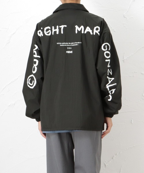 Mark Gonzales(マーク・ゴンザレス)の「ワッシャーナイロン プリント コーチジャケット(ナイロンジャケット・メンズ・ブラック/ベージュ/カーキ・M/L/XL)」の21枚目の写真