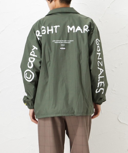 Mark Gonzales(マーク・ゴンザレス)の「ワッシャーナイロン プリント コーチジャケット(ナイロンジャケット・メンズ・ブラック/ベージュ/カーキ・M/L/XL)」の13枚目の写真