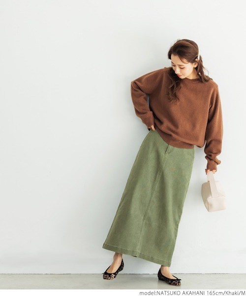 coca（coca）（コカ）の「ストレッチ入りビンテージ加工スカート（スカート・レディース・カーキ・M/L）」の2枚目の写真