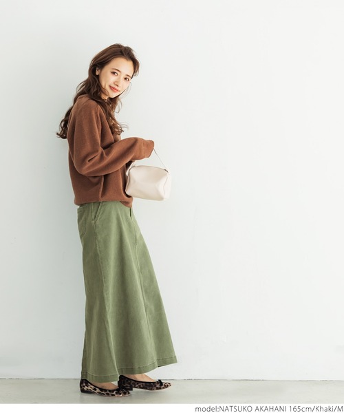 coca（coca）（コカ）の「ストレッチ入りビンテージ加工スカート（スカート・レディース・カーキ・M/L）」の3枚目の写真