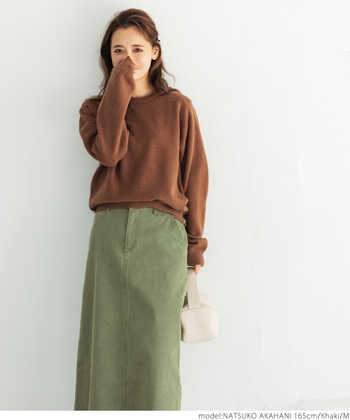 coca（coca）（コカ）の「ストレッチ入りビンテージ加工スカート（スカート・レディース・カーキ・M/L）」の4枚目の写真