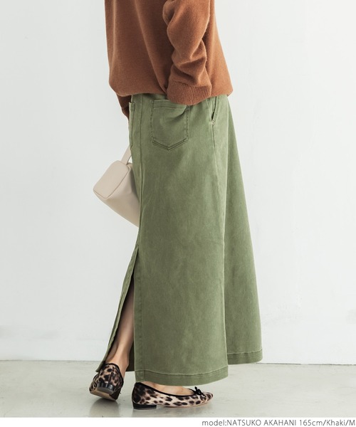 coca（coca）（コカ）の「ストレッチ入りビンテージ加工スカート（スカート・レディース・カーキ・M/L）」の5枚目の写真