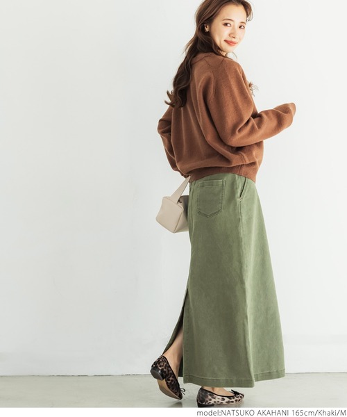 coca（coca）（コカ）の「ストレッチ入りビンテージ加工スカート（スカート・レディース・カーキ・M/L）」の7枚目の写真