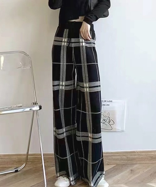 Futier land（フューティアランド）の「チェックワイドニットパンツ（その他パンツ・レディース・ホワイト/ブラック/グレー・FREE）」の3枚目の写真
