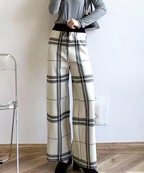Futier land（フューティアランド）の「チェックワイドニットパンツ（その他パンツ・レディース・ホワイト/ブラック/グレー・FREE）」の6枚目の写真