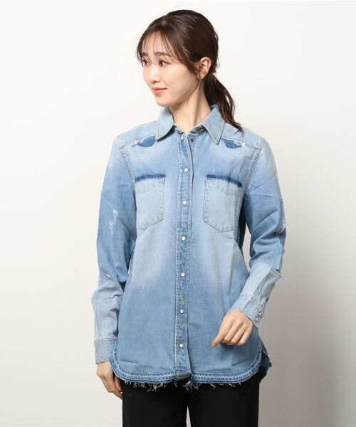 Guess（ゲス）の「Western Denim Shirt（シャツ/ブラウス・レディース・インディゴブルー・LARGE/SMALL/MEDIUM/X-SMALL）」の5枚目の写真