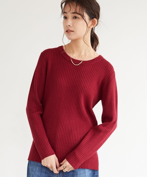 CRAFT STANDARD BOUTIQUE（クラフトスタンダードブティック）の「クルーネックリブニットプルオーバー　＊（ニット/セーター・レディース・チャコールグレー/パープル/レッド/グリーン/アイボリー・M/L）」の5枚目の写真