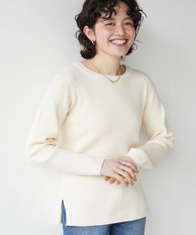 クルーネックリブニットプルオーバー *