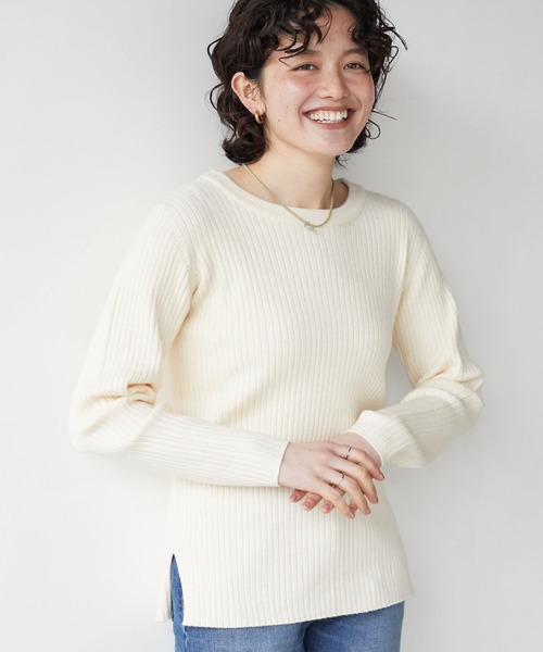 CRAFT STANDARD BOUTIQUE（クラフトスタンダードブティック）の「クルーネックリブニットプルオーバー　＊（ニット/セーター・レディース・チャコールグレー/パープル/レッド/グリーン/アイボリー・M/L）」の2枚目の写真