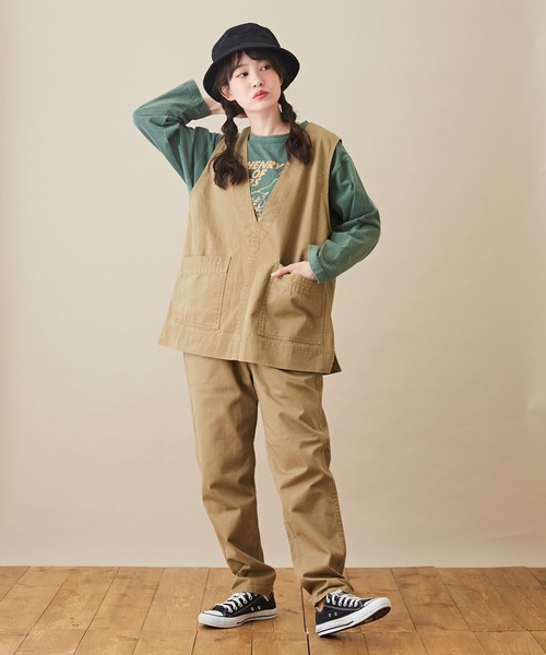 CUBE SUGAR（キューブシュガー）の「ツイル スリム ウエストゴム 無地 ギャザーパンツ（その他パンツ・レディース・チャコールグレー/ベージュ/カーキ・S/M）」の7枚目の写真