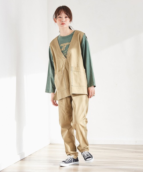 CUBE SUGAR（キューブシュガー）の「ツイル スリム ウエストゴム 無地 ギャザーパンツ（その他パンツ・レディース・チャコールグレー/ベージュ/カーキ・S/M）」の8枚目の写真