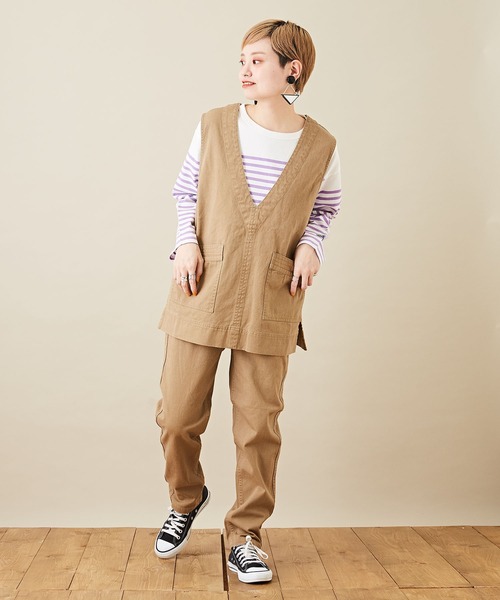 CUBE SUGAR（キューブシュガー）の「ツイル スリム ウエストゴム 無地 ギャザーパンツ（その他パンツ・レディース・チャコールグレー/ベージュ/カーキ・S/M）」の11枚目の写真