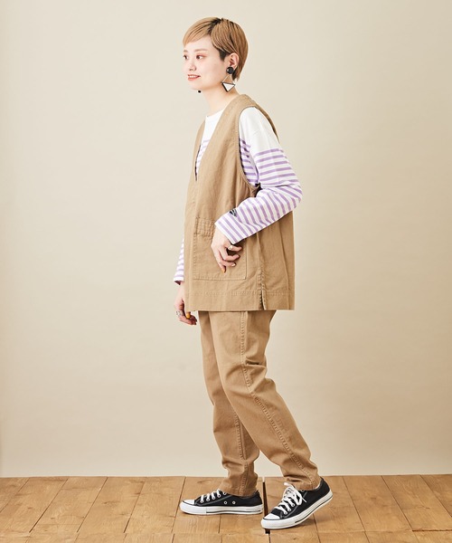 CUBE SUGAR（キューブシュガー）の「ツイル スリム ウエストゴム 無地 ギャザーパンツ（その他パンツ・レディース・チャコールグレー/ベージュ/カーキ・S/M）」の12枚目の写真