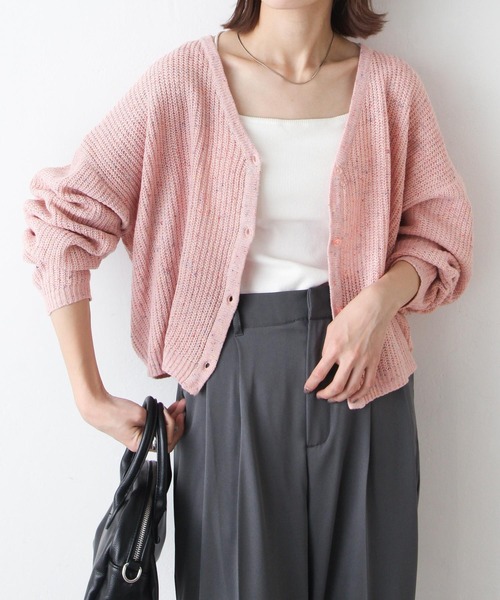 Chillfar（チルファー）の「カラーネップカーディガン（カーディガン/ボレロ・レディース・ブラック/ベージュ/ピンク/アイボリー・FREE）」の4枚目の写真