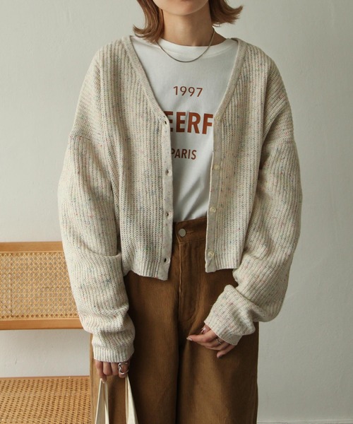 Chillfar（チルファー）の「カラーネップカーディガン（カーディガン/ボレロ・レディース・ブラック/ベージュ/ピンク/アイボリー・FREE）」の7枚目の写真