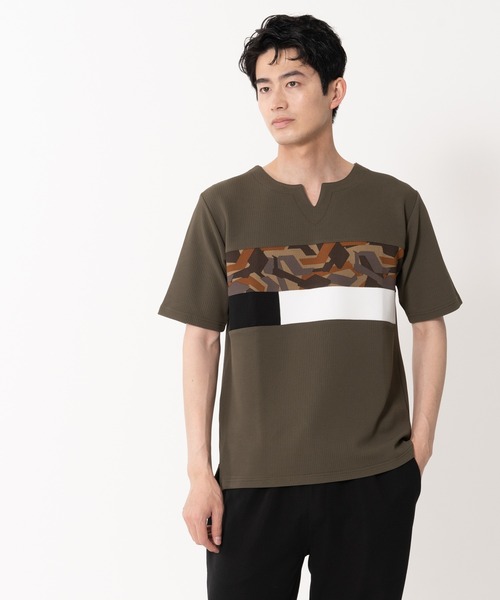 Blue Standard （ブルースタンダード）の「【BLUE STANDARD/ブルースタンダード】快適ファンクション ストレッチ　速乾 イージーケア ドライワッフルパネル切り替えTシャツ（Tシャツ/カットソー・メンズ・カーキ/ホワイト/ネイビー/ブラック・LARGE/X-LARGE/MEDIUM）」の3枚目の写真