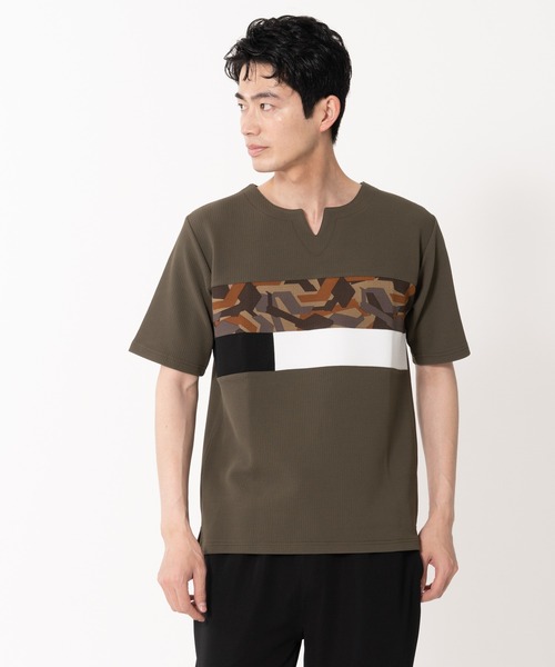 Blue Standard （ブルースタンダード）の「【BLUE STANDARD/ブルースタンダード】快適ファンクション ストレッチ　速乾 イージーケア ドライワッフルパネル切り替えTシャツ（Tシャツ/カットソー・メンズ・カーキ/ホワイト/ネイビー/ブラック・LARGE/X-LARGE/MEDIUM）」の7枚目の写真