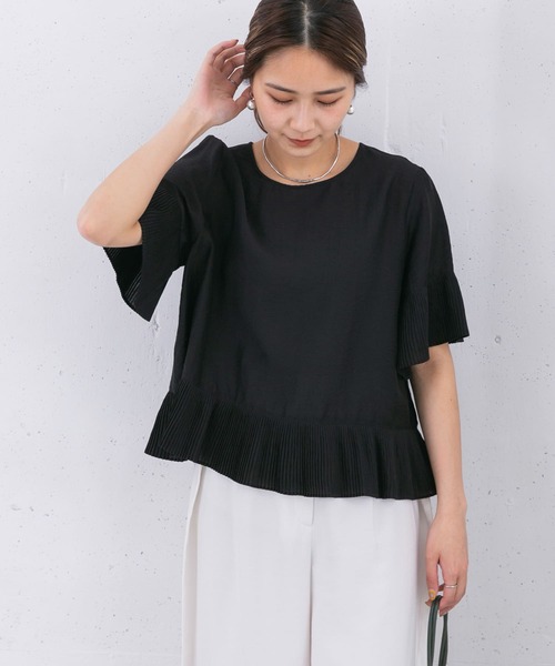 sheller☆プリーツケープブラウス★新品未使用 AMBIDEX Store △〇lasew フリルカラーブラウス(F