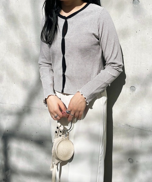 Mysa&Liina（ミーサリーナ）の「パイピングテレコトップス（Tシャツ/カットソー・レディース・チャコールグレー/イエロー/オフホワイト/グリーン・FREE）」の6枚目の写真