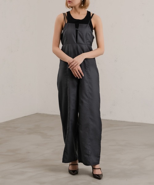 Ezick（エジック）の「キャミストレートオールインワン（サロペット/オーバーオール・レディース・チャコールグレー/グレイッシュベージュ・FREE）」の3枚目の写真