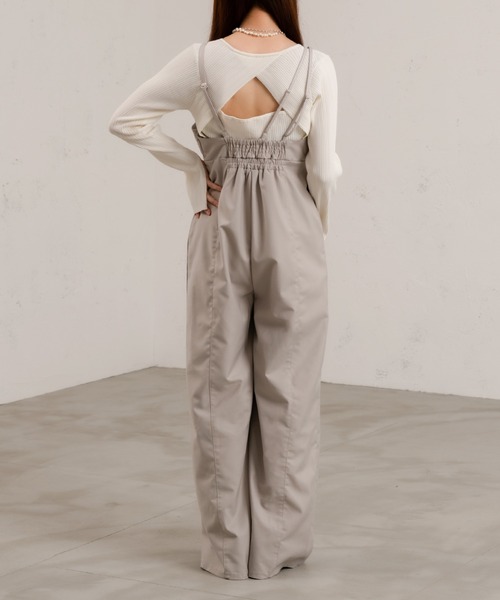 Ezick（エジック）の「キャミストレートオールインワン（サロペット/オーバーオール・レディース・チャコールグレー/グレイッシュベージュ・FREE）」の7枚目の写真