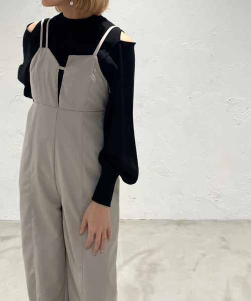 Ezick（エジック）の「キャミストレートオールインワン（サロペット/オーバーオール・レディース・チャコールグレー/グレイッシュベージュ・FREE）」の21枚目の写真