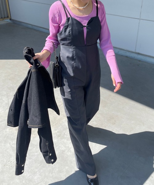 Ezick（エジック）の「キャミストレートオールインワン（サロペット/オーバーオール・レディース・チャコールグレー/グレイッシュベージュ・FREE）」の17枚目の写真