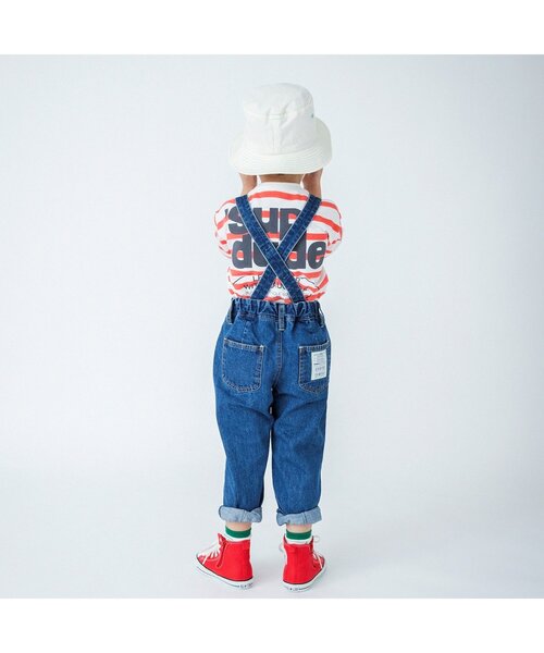 BREEZE（ブリーズ）の「WEB限定 デニムタックサロペット（サロペット/オーバーオール・キッズ・ネイビー/オフホワイト・100/110/120/130/80/90/140）」の4枚目の写真