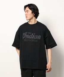 /Bl/サテンロゴオーバーサイズTシャツ 半袖 / INDIAN