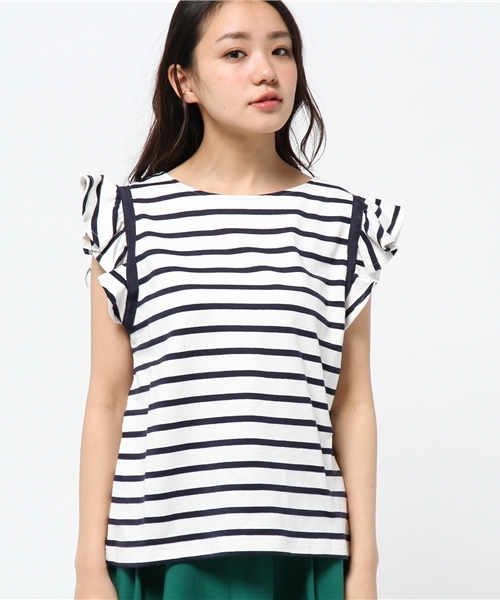 CIAOPANIC TYPY（チャオパニックティピー）の「ボーダーフリルTシャツ（Tシャツ/カットソー・レディース・オフホワイト/ネイビー・FREE）」の7枚目の写真