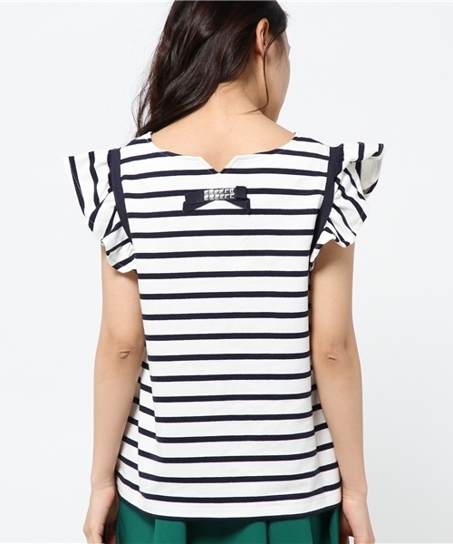 CIAOPANIC TYPY（チャオパニックティピー）の「ボーダーフリルTシャツ（Tシャツ/カットソー・レディース・オフホワイト/ネイビー・FREE）」の9枚目の写真