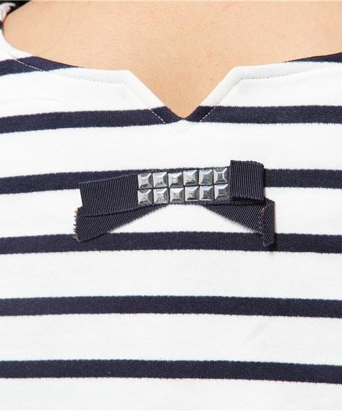 CIAOPANIC TYPY（チャオパニックティピー）の「ボーダーフリルTシャツ（Tシャツ/カットソー・レディース・オフホワイト/ネイビー・FREE）」の4枚目の写真
