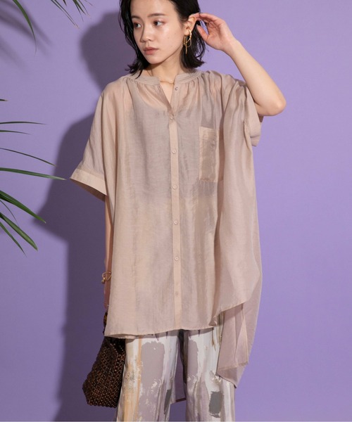 Eimee Law(エイミーロウ)の「バックギャザー テーピングシアーシャツ(シャツ/ブラウス・レディース・ブラウン系/グレイッシュベージュ/ブラック・38)」の11枚目の写真