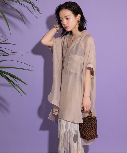 Eimee Law(エイミーロウ)の「バックギャザー テーピングシアーシャツ(シャツ/ブラウス・レディース・ブラウン系/グレイッシュベージュ/ブラック・38)」の12枚目の写真